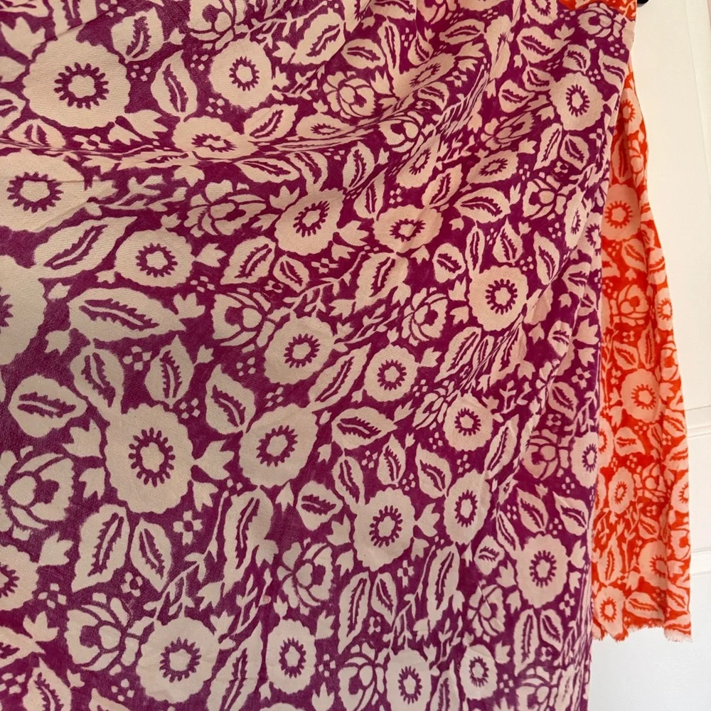 Roberta Roller Rabbit Floral Purple Orange Wrap Scarf - Picture 3 of 7